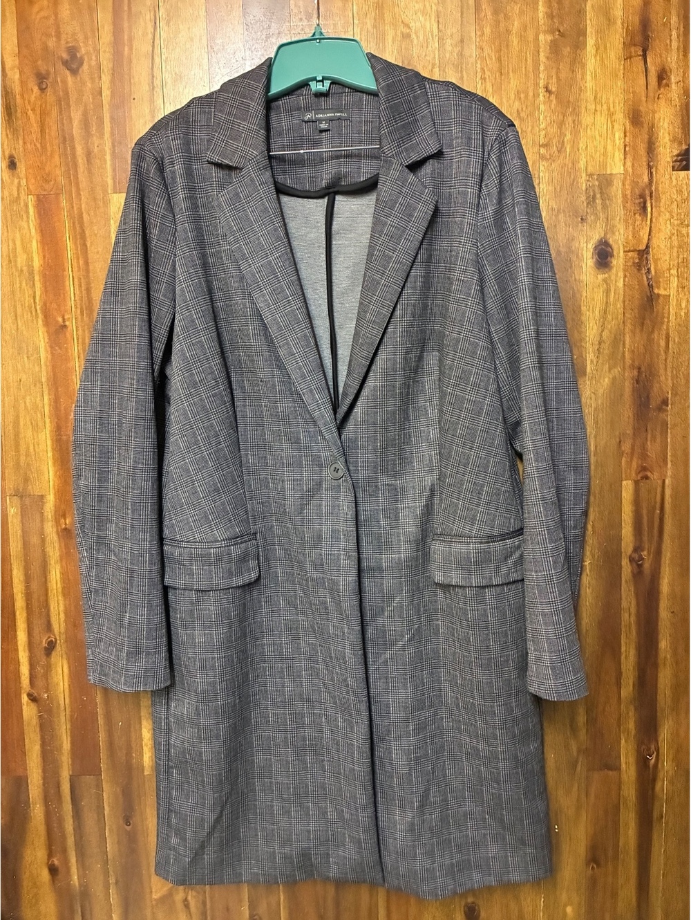 Adrianna Papell Women’s Medium Plaid Longline Blazer M Gray Office Siren